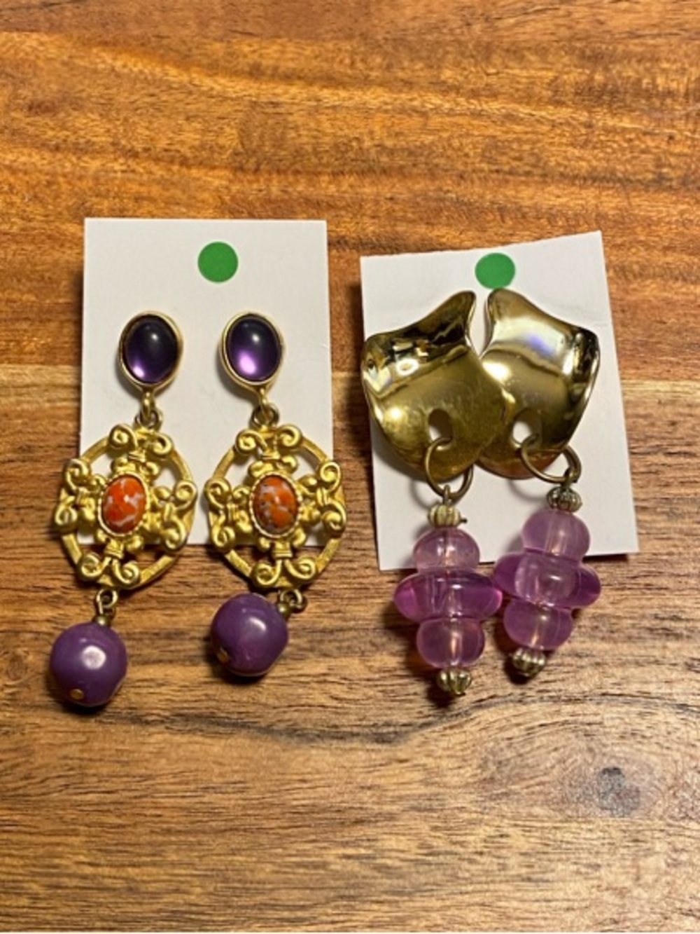 Lovely purple and gold dangle post earrings 2 pairs